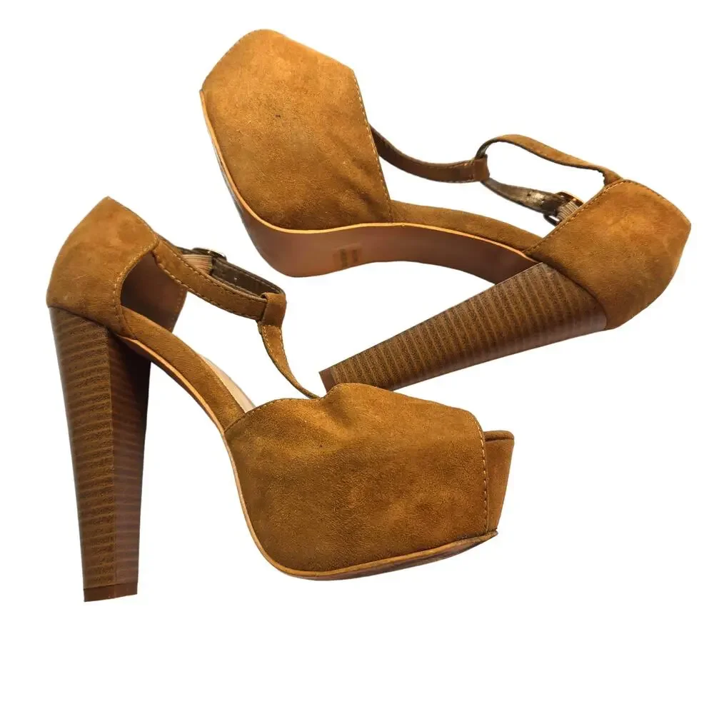 Pazzle Women's Shoes Sz 7 brown 5 inch Heel Platform Open Toe Misses